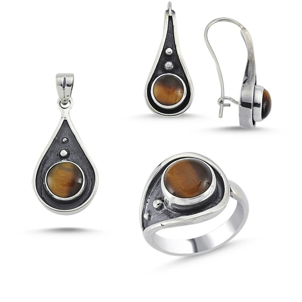 

Silver 925 Sterling Tiger Eye Stone Hand Job Set