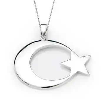 

925 Sterling Silver Moon Star Flag Necklace
