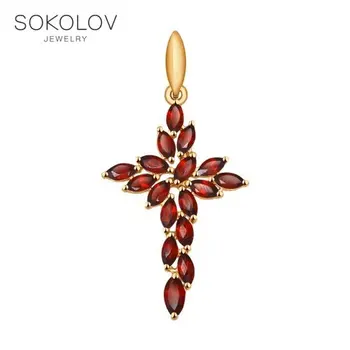 

Cross SOKOLOV gold with Garnet fashion jewelry 585 women's male, pendants for neck women