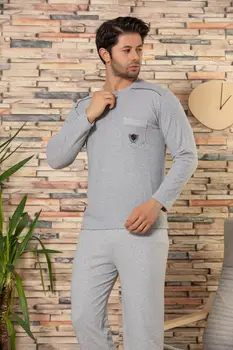 

STRAWBERRY Male Anthracite Cotton Long Sleeve İnterlok Pajamas Suit