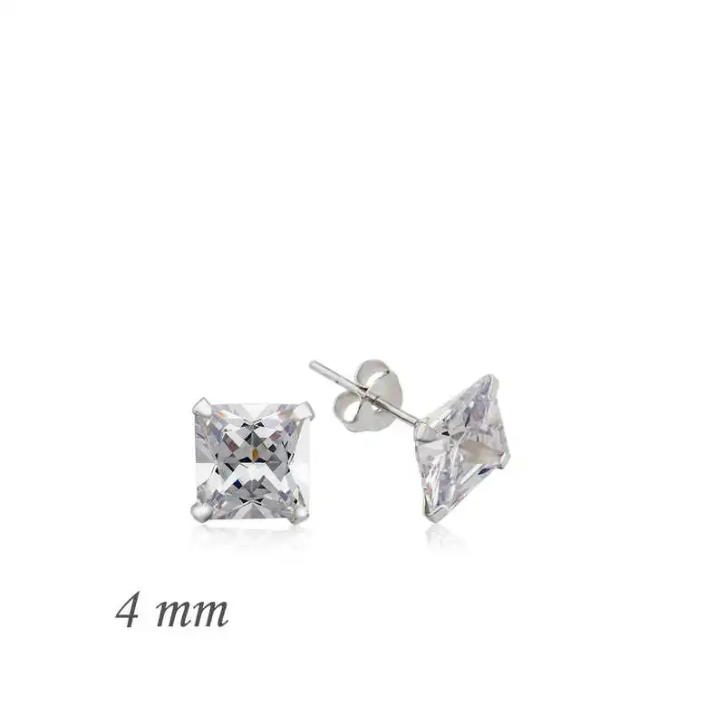 

Silver Square Solitaire Zircon Earrings-4mm