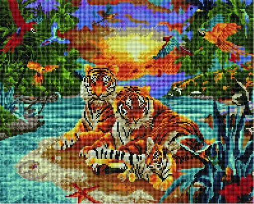 Алмазная мозаика GF 3884 Семья тигров в райском саду 40*50