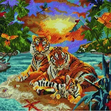 Алмазная мозаика GF 3884 Семья тигров в райском саду 40*50