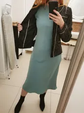 Satin Dress Mid-Long Femme Robe Long-Sleeve WOTWOY Elegant Women Vestidos Cotton Solid