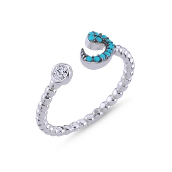 

KUTAYDAN Nano Turquoise Stone Adjustable Vav Ring 925 Sterling Silver