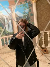 Women's Wild-Jacket Turn-Down-Collar Spring Zipper Black Fashion EAM High-Quality Loose