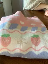 Suéter de punto Kawaii japonés para mujer, jersey de manga larga con estampado de fresa, Top de punto Rosa Vintage para Otoño e Invierno