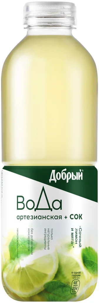 Вода Питьевая Добрый Артезианская с Соком Лимон и Освежающая Мята Пэт ...