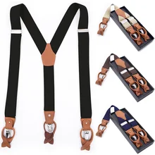 Men's Genuine Leather Suspenders Heavy Duty Big and Tall Adjustable Elastic Wedding Party Event Tuxedo Trouser Braces Strap Belt