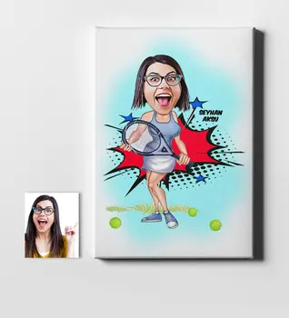 

Personalized Women 'S Tennis Player Cartoon Canvas Table (50x70 cm.) 1