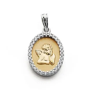 

Gold medal 18k two-tone Cherub 20mm. Oval zircons [AA7269]