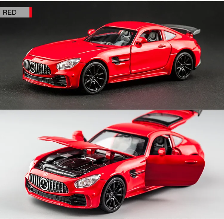 KIDAMI 1:32 Ben AMG GT Diecast Car Model High Simulation Pull Back Sound and Light Model Toy Car For Children's Birthday Gifts - Цвет: Red-No box