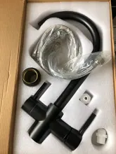 ROVOGO, grúa filtrada de doble mango negro mate para cocina, grifo con filtro de agua de rotación de 360, grifo mezclador de fregadero de cocina de tres vías