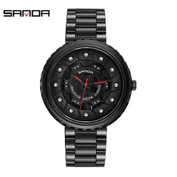 

SANDA New Fashionble Watch Luxury Men's Watches Steel Band Waterproof Quartz Wristwatch Large Dial Hollow Casual Outdoor Watch
