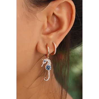 

Glossy Earrings Jewelry Seahorse 925 Sterling Silver For Women Rhodium Plated With Zircon Drop Earrings