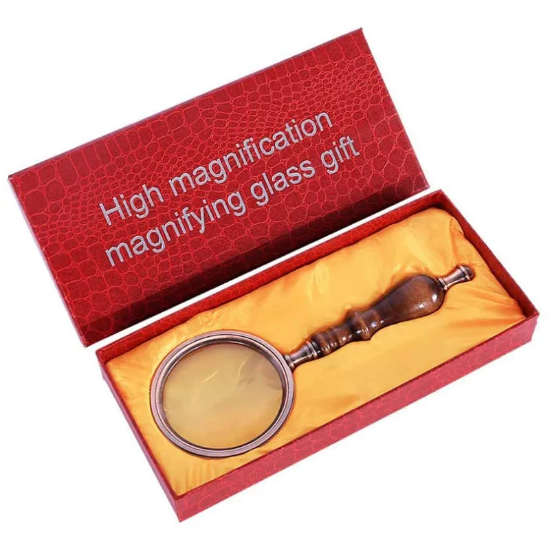 

Luoyer 10X Handheld Wood Magnifying Antique Magnifier Glasses Retro Wooden Handle Copper Classic Magnifier for Reading Close