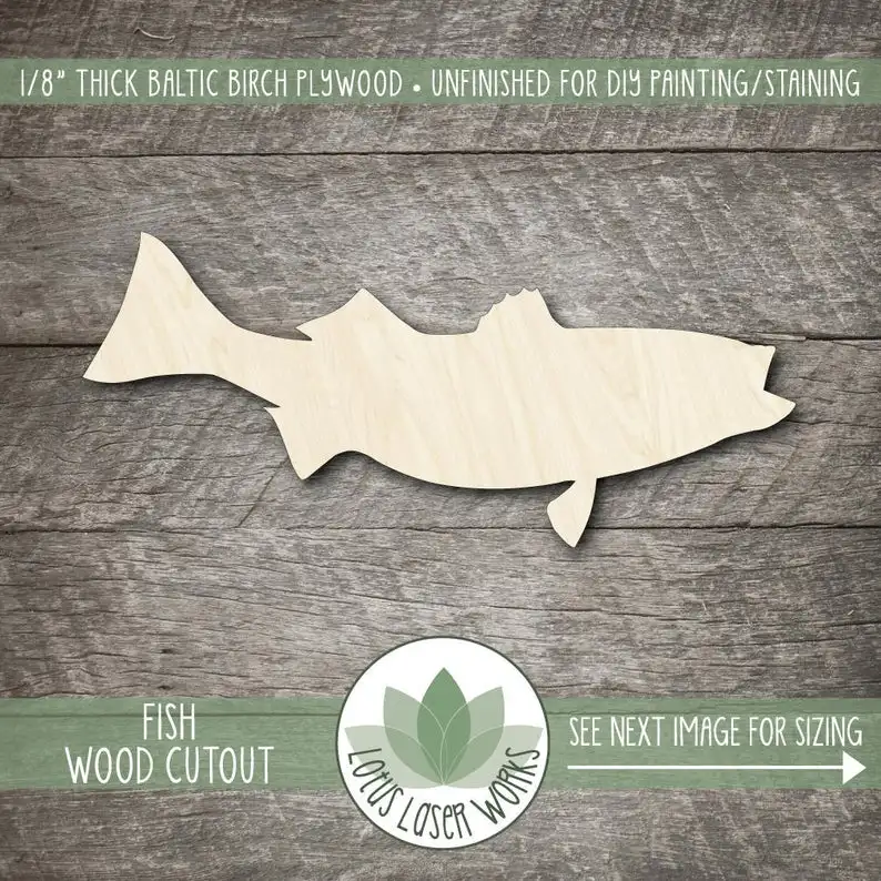 

Wood Fish Shape, Unfinished Wood Fish Laser Cut Shape, DIY Craft Supply, Many Size Options, Blank Wood Shapes