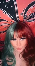 Party Wig Bangs Synthetic-Wigs Cosplay Halloween Nature Half-Green Wave Long Woman Red