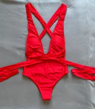 Bañador Sexy unicolor rojo monopieza para mujer, traje de baño Bandage con Push-Up de encaje, bañador brasileño con escote en V profundo y espalda descubierta