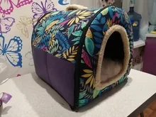 Cama para mascota cálida desmontable para invierno, caseta para dormir de perro, nido de gato suave para gatito y cachorro, cueva cómoda, diseño de lazo, lavado a mano