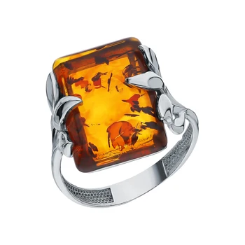 

Silver ring with amber sunlight sample 925