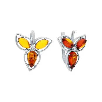 

Silver earrings with cubic zirconia and amber sunlight sample 925