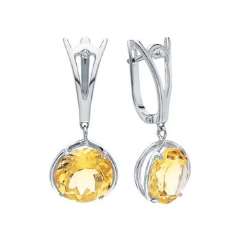 

Silver earrings with cubic zirconia and citrine synthetic sunlight sample 925