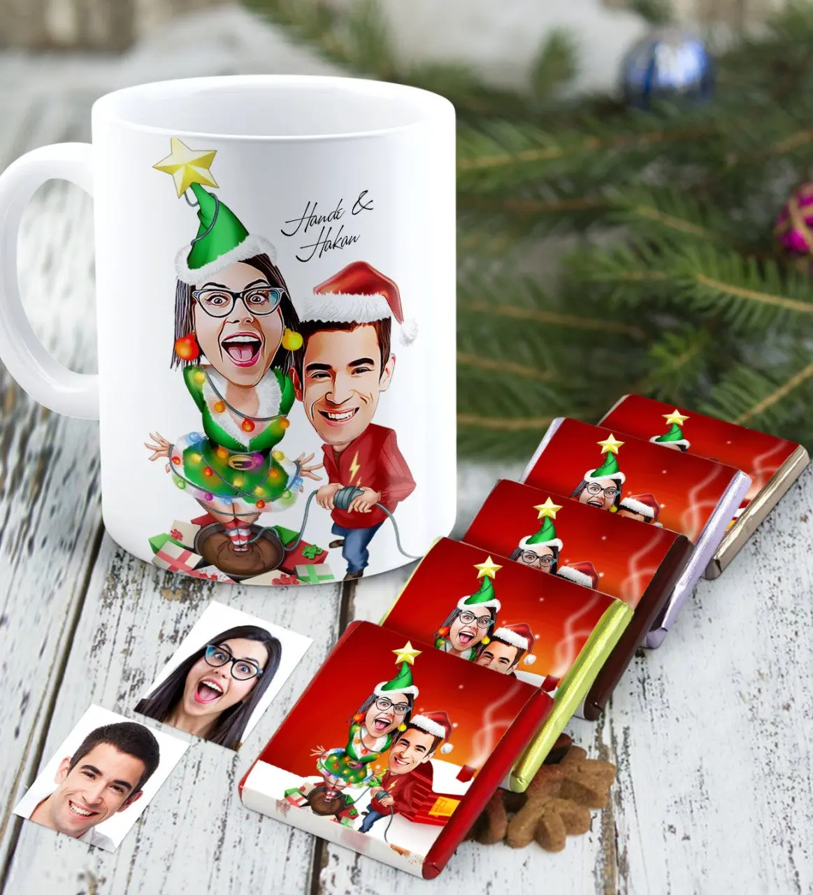 

Personalized Christmas Theme Valentine Caricature Of mug And Melody If You Would Chocolate set-1