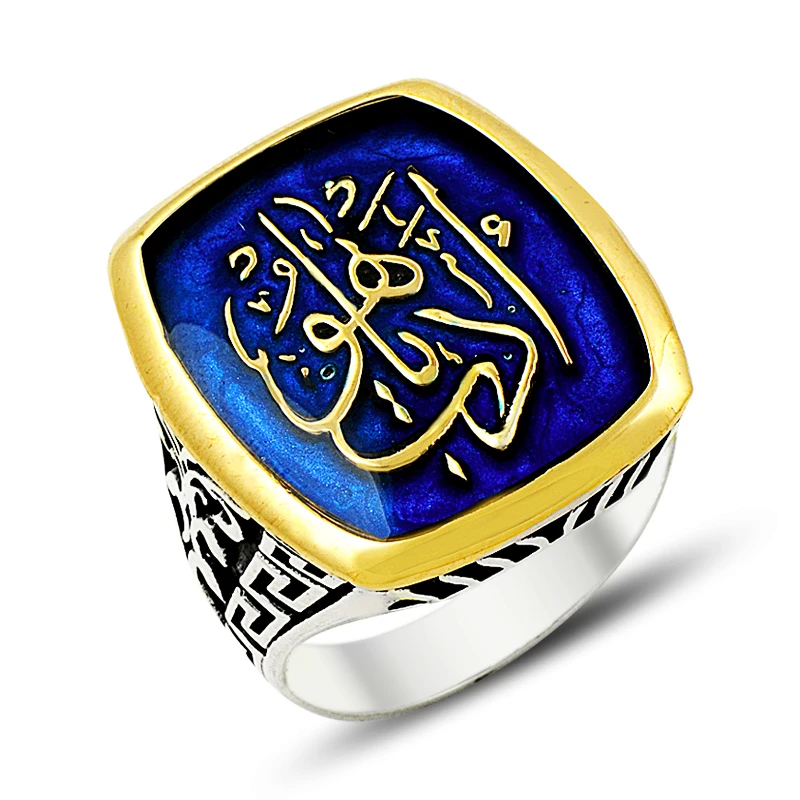 

Hot 925 Silver Casual Islamic Motif Men Rings High Quality Male To Male for Men Bohemian Custom Ring