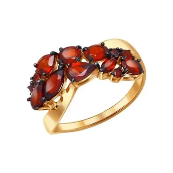

Sokolov ring in Gold with grenades, fashion jewelry, gold, 585, women's male