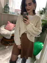 Westay jeli-cárdigan de punto para mujer, suéter grueso, suelto, de manga linterna, botón de perla, corto, dulce y estilo perezoso, primavera 2021