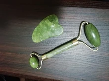 Gua Sha-masajeador de piedra Jade para cara, rodillo de Jade verde para estiramiento Facial, antiarrugas, 2/1 Uds.