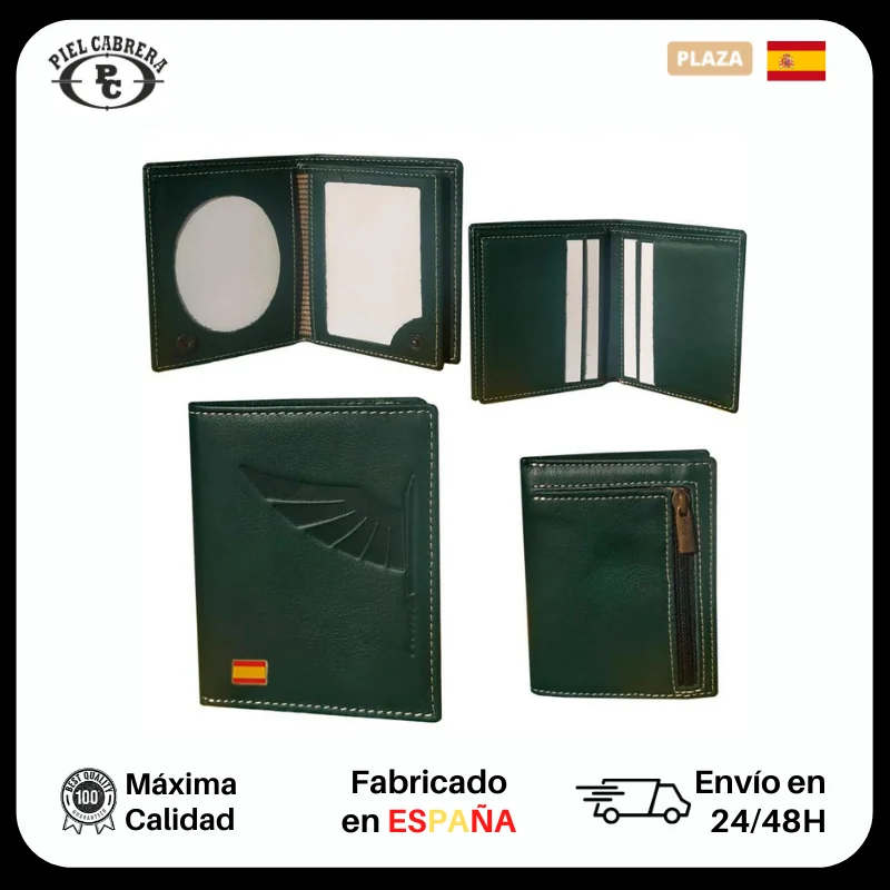 Значок-держатель бумажника с зелеными границами произведенный в воловьей шкуре