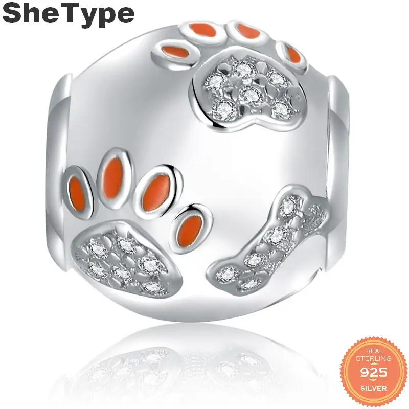 

SheType Cute Pet Paw Print 2.7g Charm Silver 925 Sterling Silver European Style Charms Jewelry DIY 2019