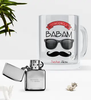

Personalized Custom Handsome Dad Glass Mug Cup Gasoline Metal Lighter Seti-5