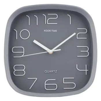 

KOOK TIME modern square wall clock for kitchen or salon with silent continuous seconds, plastic and glass, 27.5x27.5 x