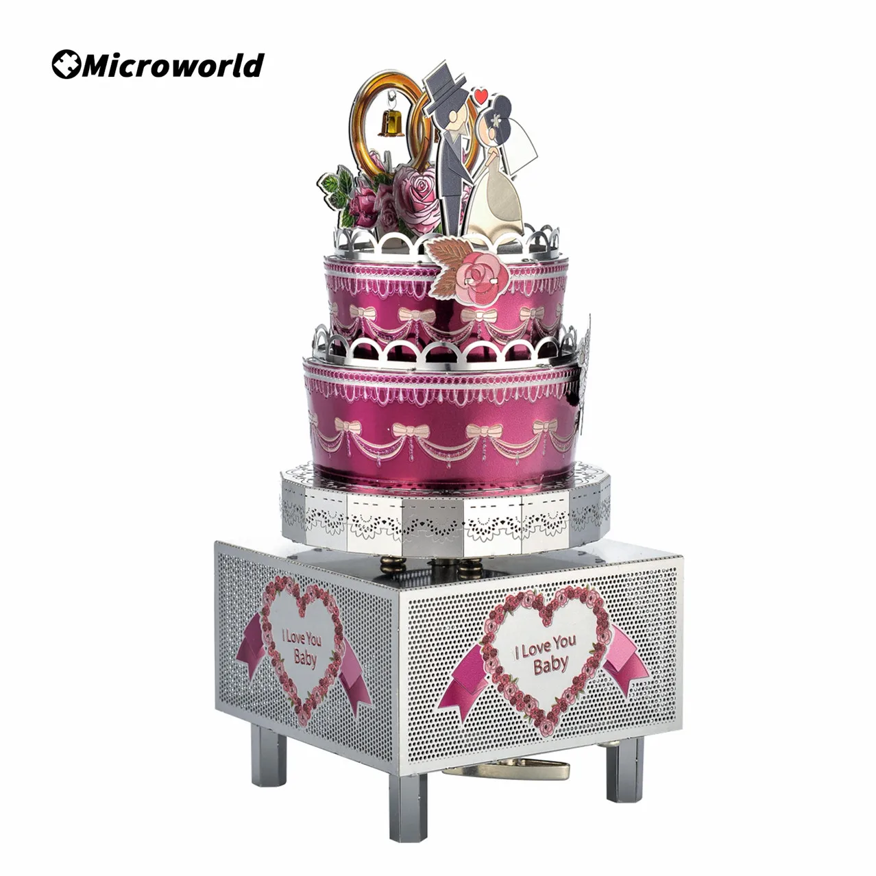 Microworld 3D Metal Puzzle Eternal Love Theme Cake Rotating Music Box Model Kits DIY Bir5thdays Toy Jigsaw Gifts For Girls Child microworld 3d metal puzzle games rotating music box model kits diy romatic toys jigsaw christmas gifts for girls adult child