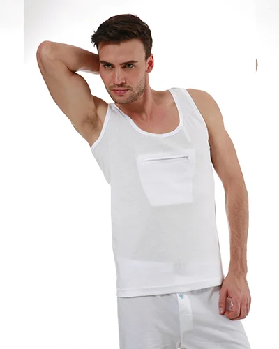 5pcs/lot Mens & Women Underwear Sleeveless 100% Cotton Undershirts With Zipper Pockets Man Cotton Tops Hidden Vest Pocket O-neck