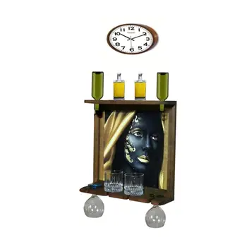 

Wall Clock Wall Art Picture Wooden Wine Rack Bottle Organizer Holders Beer Whiskey Bottle Bar Home Party Kitchen Salon Accessory