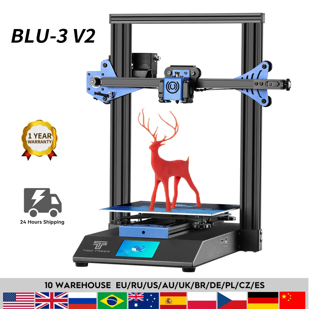 Overseas warehouse Twotrees 3D Printer FDM Blu-3 V2 I3 принтер Printing Masks 3d Diy Kit 3.5-Inch Color Touch Screen TMC2225 |