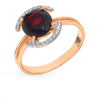 

Gold ring with cubic zirconia and Garnet sunlight sample 585