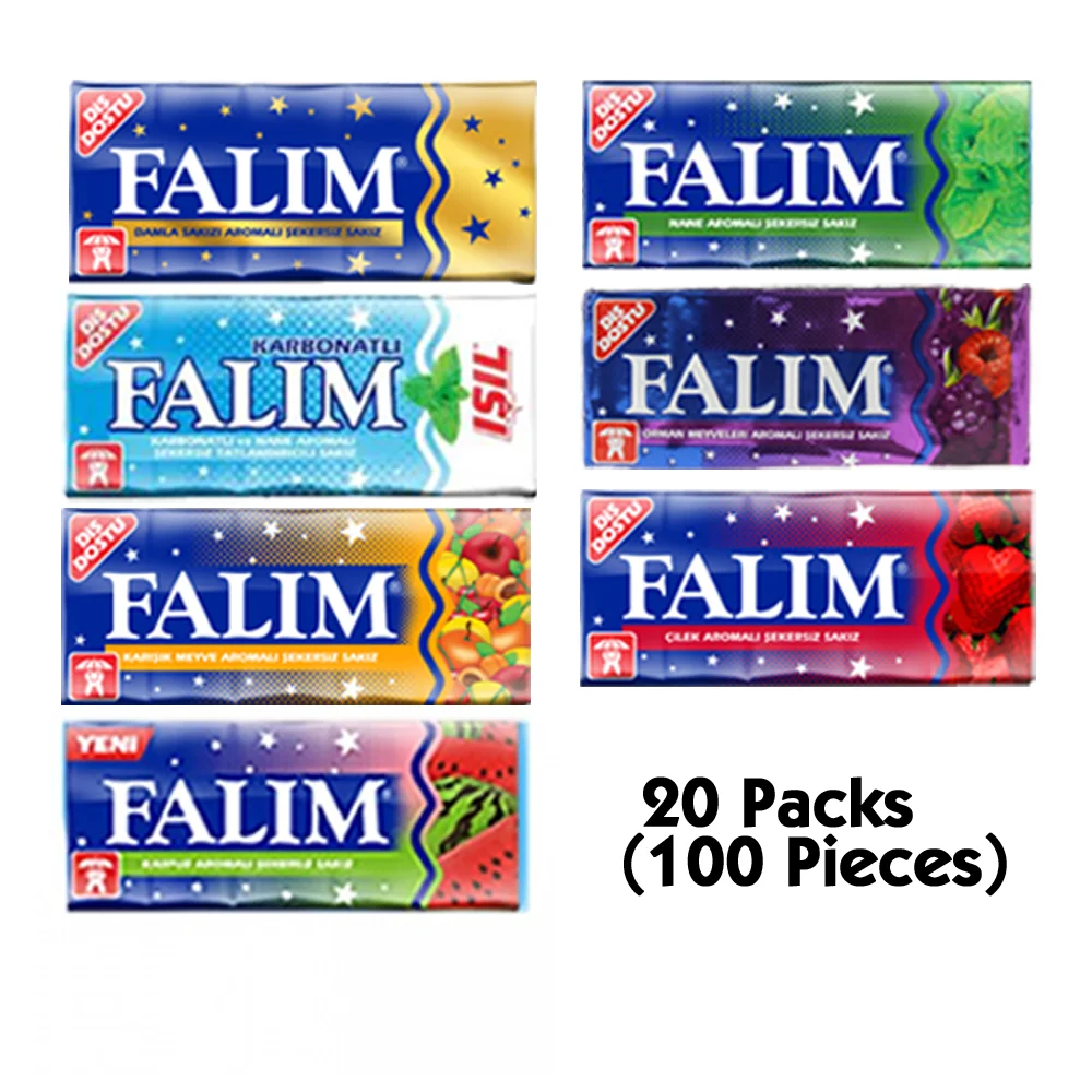 Falim Sugar Free Mixed Flavoured Sugarfree Chewing Gum Mastic 20 packs of 5  =100