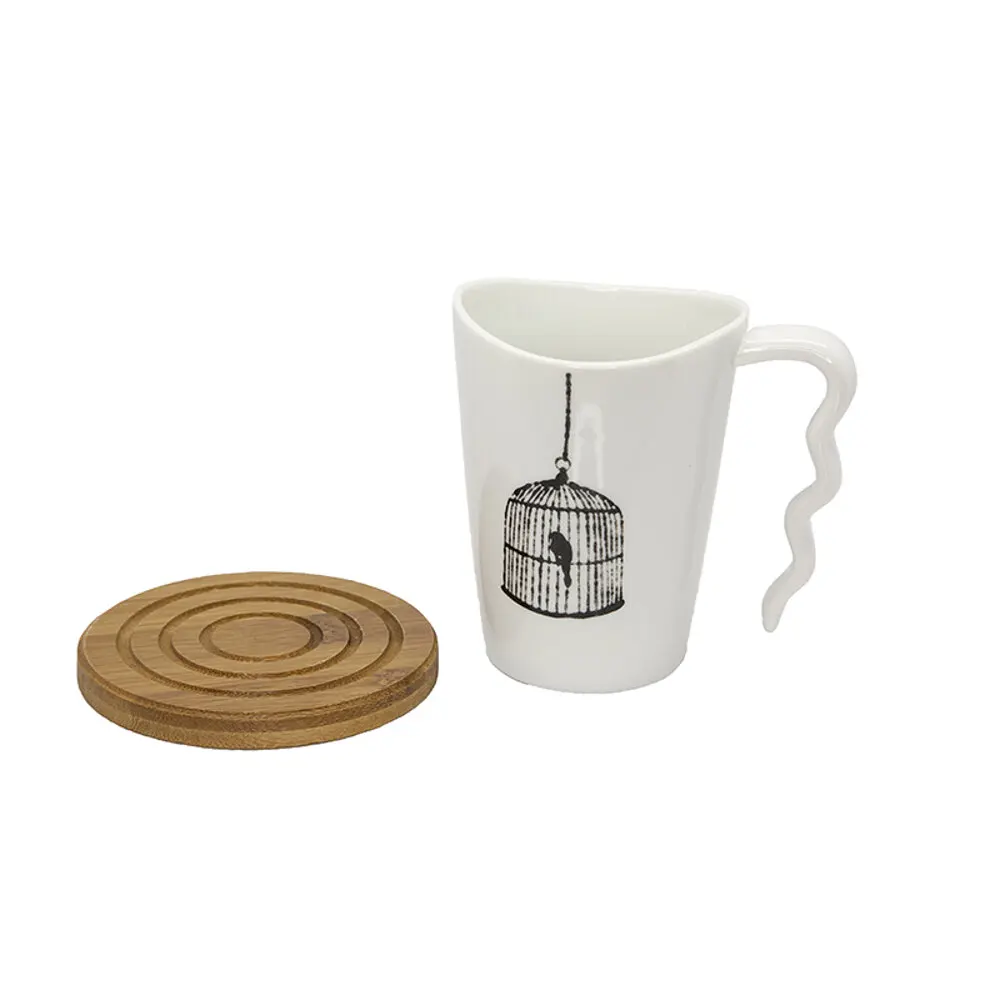 

Biggmug Ceramic Mug, Suitable for Hot and Cold Drinks, Bird and Cage Figures, Printed Mug, healthy and Environmentally Responsi
