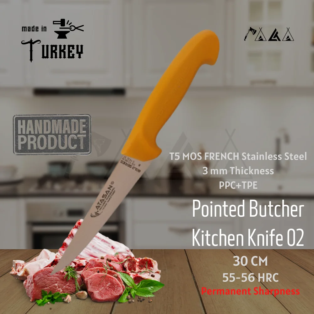

ATASAN Gold Series Pointed Butcher Kitchen Knife 02 Steak Meat Handmade High Quality Professional Stainless Steel Chefs Knives