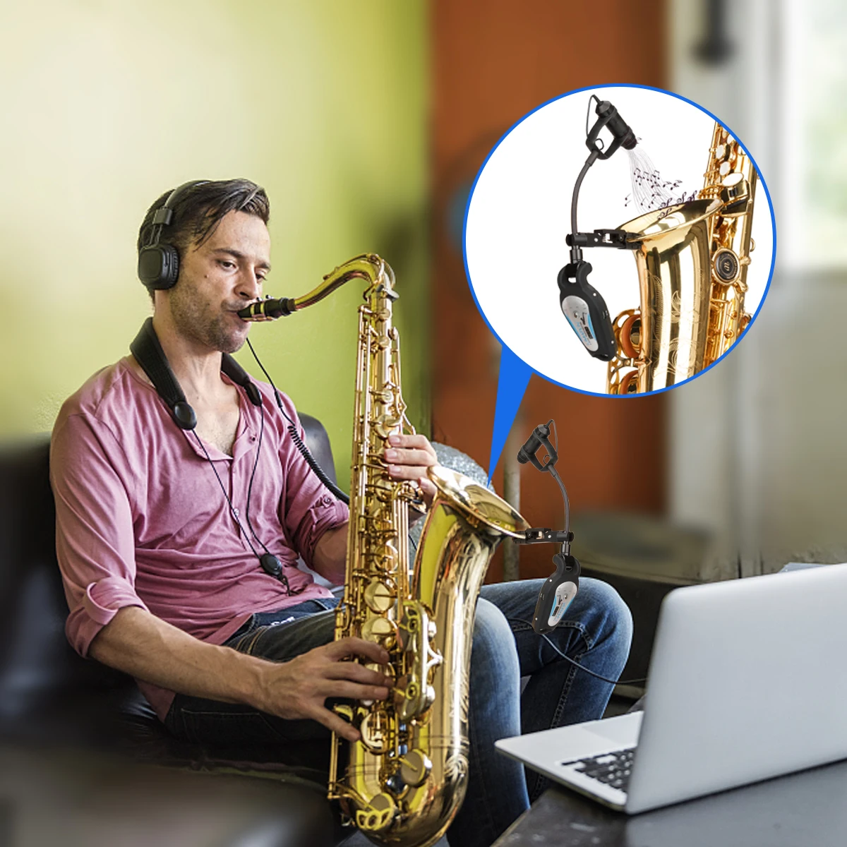 KIMAFUN Saxophone Microphone Wireless Trumpet French Horn Tuba Music Instrument Mic Outdoor Portable for Stage Performance 