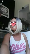 ALAN EATON-Peluca de cabello sintético liso para mujer, cabellera artificial corto y rubio con flequillo, color marrón degradado, estilo Cosplay, resistente al calor