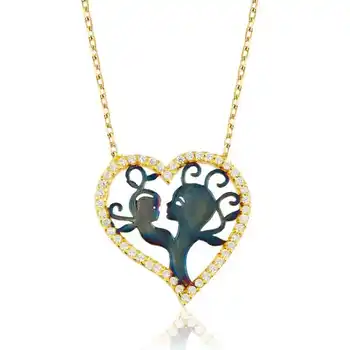 

KUTAYDAN 925 Sterling Silver Heart Mother Child Necklace