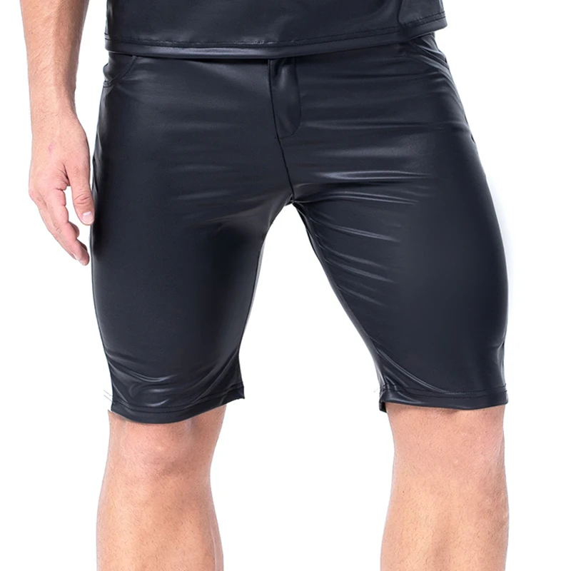 Мужские эластичные шорты из искусственной кожи, штаны для езды на мотоцикле, черные тонкие вечерние штаны, спортивные штаны, экзотические кожаные штаны для мужчин