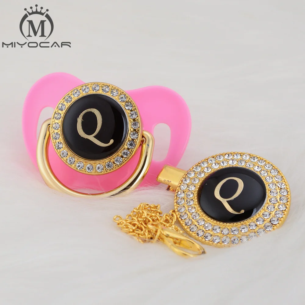 

MIYOCAR name Initial letter Q elegant silver bling pacifier and pacifier clip BPA free dummy bling unique design LQ