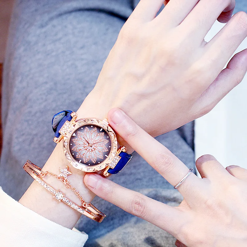 Мода Женские повседневные кварцевые часы с кожаным ремешком аналоговые наручные часы подарок на день Святого Валентина Кристалл reloj mujer Montre Femme часы - Цвет: blue